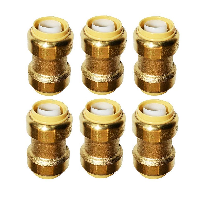 HQMPC Pex Fittings 3/4 inch Straight Coupling Push Fit PEX Fitting, Push-to-Connect Copper, CPVC, No Pb Brass Plumbing Fit (6PCS, 3/4") - Image 1